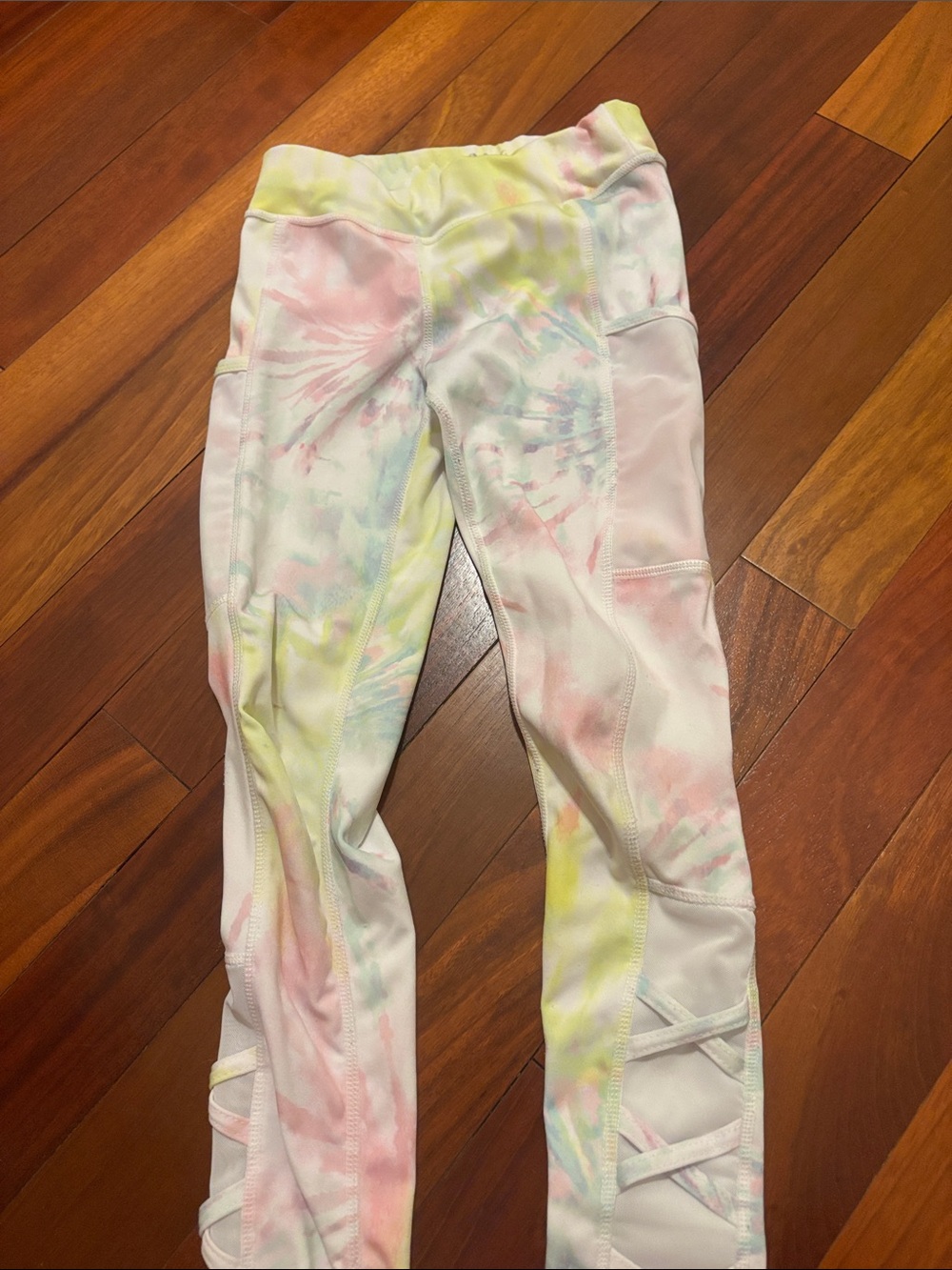 Girls' Pastel Tie-Dye Active Leggings with Crisscross Hem
